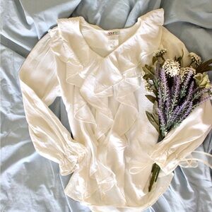 Sky White Ruffle Blouse
